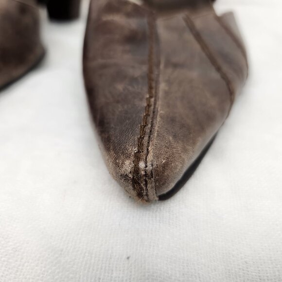 Fidji Womens Metallic Brown Leather Point Toe Heels Cross Straps Size 37.5 - Picture 5 of 10